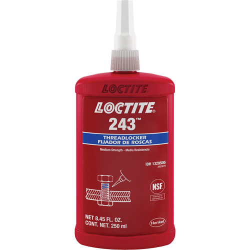 Compos&eacute; de blocage 243 tol&eacute;rant &agrave; l'huile, Bleu, Moyen, 250 ml, Bouteille Rideout Tool & Machine Inc.