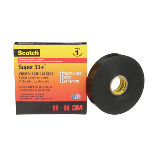 Scotch&reg; Super 33+ Vinyl Electrical Tape, 19 mm (3/4") x 33 m (108'), Black, 7 mils Rideout Tool & Machine Inc.