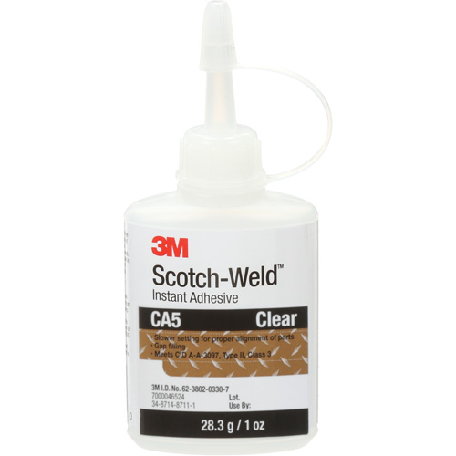 Adh&eacute;sif instantan&eacute; CA5 Scotch-Weld, Transparent, Bouteille, 1 oz Rideout Tool & Machine Inc.