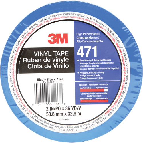 Ruban en vinyle 471, 50,8 mm (2") la x 32,9 m (108') lo, 5,2 mils, Bleu Rideout Tool & Machine Inc.