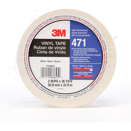 Ruban en vinyle 471, 50,8 mm (2") la x 32,9 m (108') lo, 5,2 mils, Blanc Rideout Tool & Machine Inc.