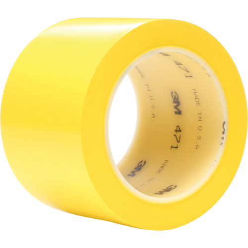 471 Vinyl Tape, 76.2 mm (3") W x 32.9 m (108') L, 5.2 mils, Yellow Rideout Tool & Machine Inc.