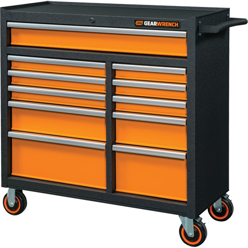 GSX Series Rolling Tool Cabinet, 11 Drawers, 41" W x 18-1/5" D x 41-1/2" H, Black/Orange Rideout Tool & Machine Inc.