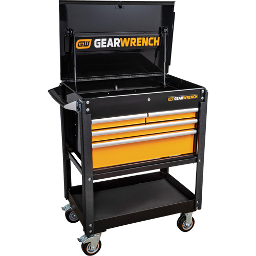 Utility Cart, 4 Drawers, 33" L x 21" W x 42" H, Black/Orange Rideout Tool & Machine Inc.