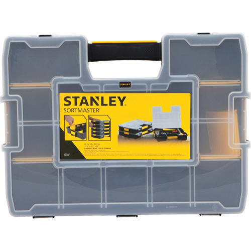 SortMaster&reg; Stackable Small Parts Organizer, 17-3/8" W x 13" D x 3-1/2" H, Black Rideout Tool & Machine Inc.