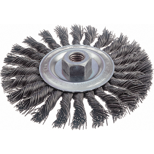 Brosses rotatives &agrave; fils nou&eacute;s - Brosse rotative &agrave; fils nou&eacute;s, fils nou&eacute;s standards, Dia. 6", Fils 0,023", Arbre 5/8"-11, Acier Rideout Tool & Machine Inc.
