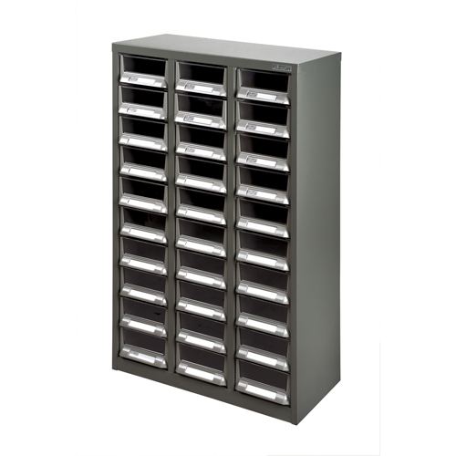 KPC-200 Parts Cabinet, Galvanized Steel, 30 Drawers, 21-3/10" x 10-2/5" x 36-9/10", Grey Rideout Tool & Machine Inc.