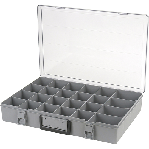 Compartment Case, Plastic, 24 Slots, 18-1/2" W x 13" D x 3" H, Grey Rideout Tool & Machine Inc.
