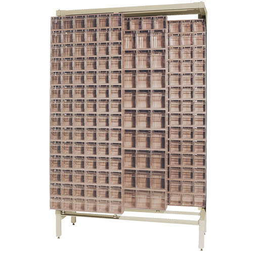 Syst&egrave;me de stockage &agrave; glissi&egrave;re &agrave; bacs basculants autonome, 48" la x 18" p x 77" h, 303 tiroirs Rideout Tool & Machine Inc.