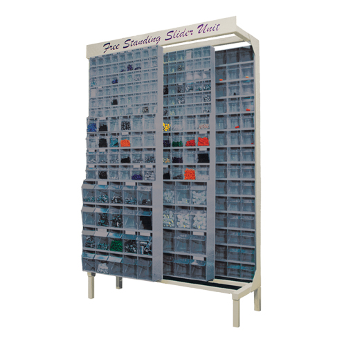 Syst&egrave;me de stockage &agrave; glissi&egrave;re &agrave; bacs basculants autonome, 48" la x 18" p x 77" h, 112 tiroirs Rideout Tool & Machine Inc.
