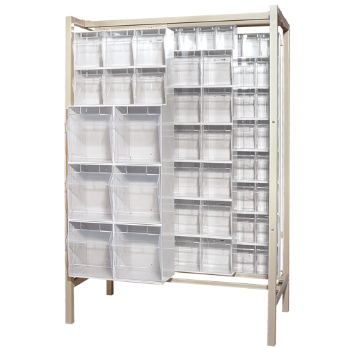 Free-Standing Tip-Out Bins Slider System, 51-1/4" W x 26" D x 77" H, 101 Drawers Rideout Tool & Machine Inc.