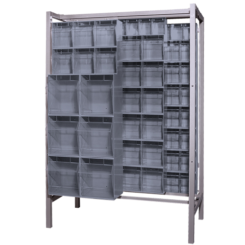 Syst&egrave;me de stockage &agrave; glissi&egrave;re &agrave; bacs basculants autonome, 51-1/4" la x 26" p x 77" h, 101 tiroirs Rideout Tool & Machine Inc.