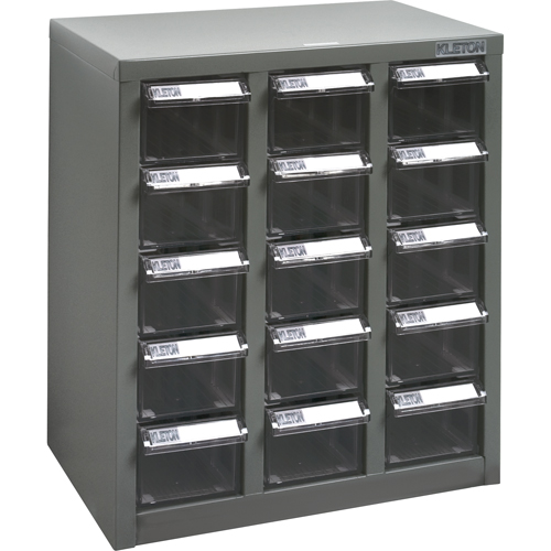 KPC-500 Parts Cabinet, Steel, 15 Drawers, 14" x 8-2/3" x 16-1/3", Grey Rideout Tool & Machine Inc.
