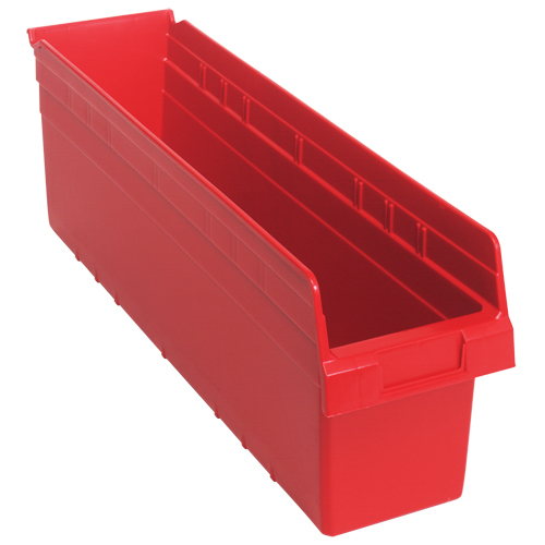 Store-Max Shelf Bins, 6-5/8" W x 8" H x 23-5/8" D, Red, 68 lbs. Capacity Rideout Tool & Machine Inc.