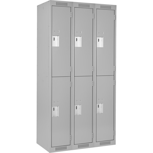 Clean Line Lockers, 2 -tier, Bank of 3, 36" x 18" x 72", Steel, Grey, Rivet (Assembled) Rideout Tool & Machine Inc.