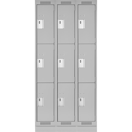 Clean Line Lockers, 3 -tier, Bank of 3, 36" x 18" x 76", Steel, Grey, Rivet (Assembled) Rideout Tool & Machine Inc.