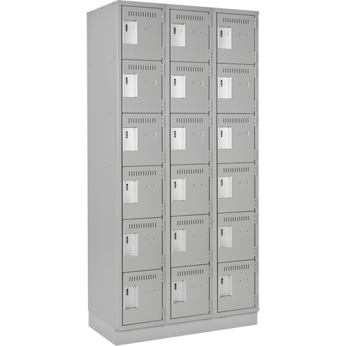Clean Line Lockerette, 6 -tier, Bank of 3, 36" x 18" x 76", Steel, Grey, Rivet (Assembled) Rideout Tool & Machine Inc.