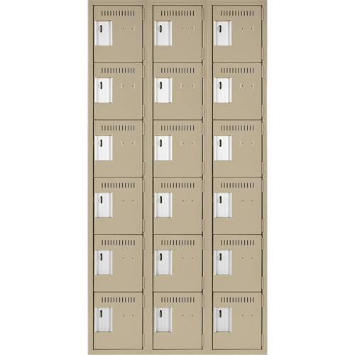 Clean Line Lockerette, 6 -tier, Bank of 3, 36" x 18" x 72", Steel, Beige, Rivet (Assembled) Rideout Tool & Machine Inc.