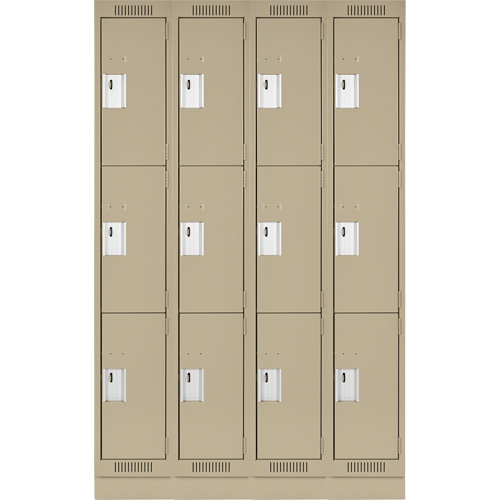 Clean Line Lockers, 3 -tier, Bank of 4, 48" x 18" x 76", Steel, Beige, Rivet (Assembled) Rideout Tool & Machine Inc.