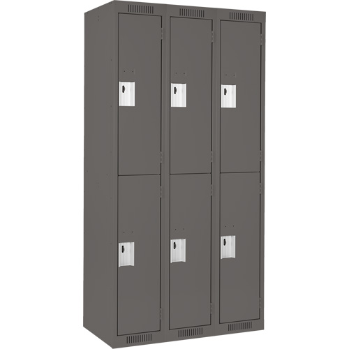 Clean Line Lockers, 2 -tier, Bank of 3, 36" x 18" x 72", Steel, Charcoal, Rivet (Assembled) Rideout Tool & Machine Inc.