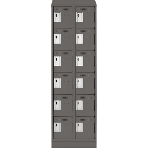 Clean Line Lockerette, 6 -tier, Bank of 2, 24" x 18" x 82", Steel, Charcoal, Rivet (Assembled) Rideout Tool & Machine Inc.