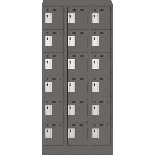 Clean Line Lockerette, 6 -tier, Bank of 3, 36" x 18" x 82", Steel, Charcoal, Rivet (Assembled) Rideout Tool & Machine Inc.