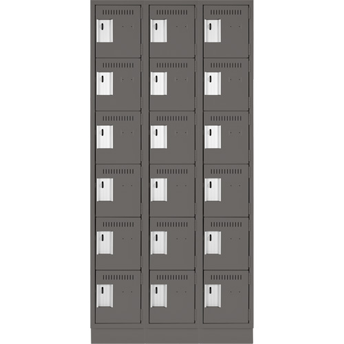 Clean Line Lockerette, 6 -tier, Bank of 3, 36" x 18" x 76", Steel, Charcoal, Rivet (Assembled) Rideout Tool & Machine Inc.