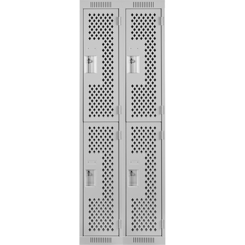 Clean Line Lockers, 2 -tier, Bank of 2, 24" x 15" x 72", Steel, Grey, Rivet (Assembled), Perforated Rideout Tool & Machine Inc.