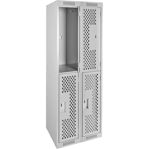 Clean Line Lockers, 2 -tier, Bank of 2, 24" x 15" x 72", Steel, Grey, Rivet (Assembled), Perforated Rideout Tool & Machine Inc.