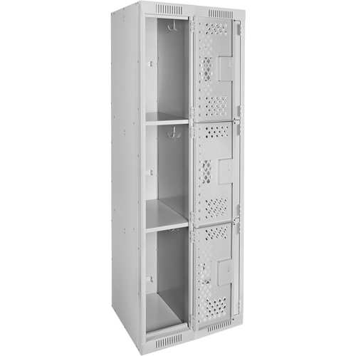 Clean Line Lockers, 3 -tier, Bank of 2, 24" x 12" x 72", Steel, Grey, Rivet (Assembled), Perforated Rideout Tool & Machine Inc.