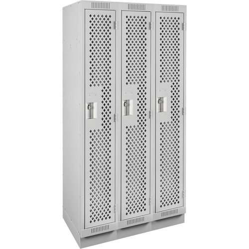 Clean Line Lockers, Bank of 3, 36" x 15" x 76", Steel, Grey, Rivet (Assembled), Perforated Rideout Tool & Machine Inc.