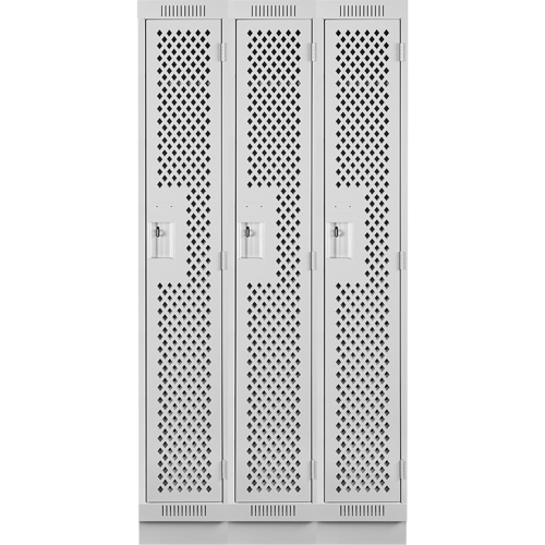 Clean Line Lockers, Bank of 3, 36" x 15" x 76", Steel, Grey, Rivet (Assembled), Perforated Rideout Tool & Machine Inc.