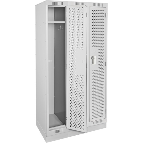 Clean Line Lockers, Bank of 3, 36" x 15" x 76", Steel, Grey, Rivet (Assembled), Perforated Rideout Tool & Machine Inc.
