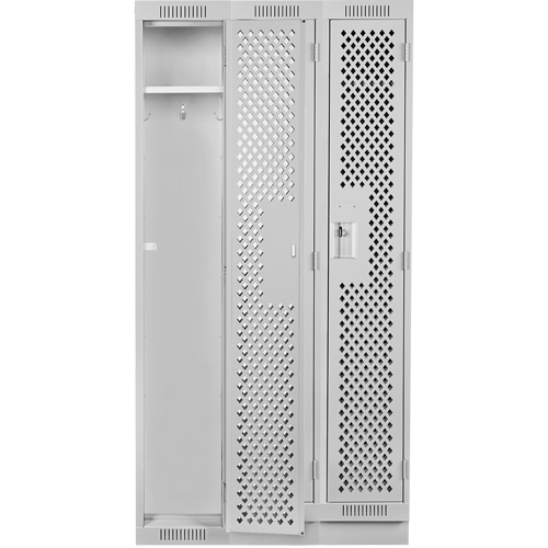 Clean Line Lockers, Bank of 3, 36" x 15" x 76", Steel, Grey, Rivet (Assembled), Perforated Rideout Tool & Machine Inc.