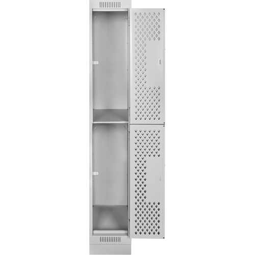Clean Line Lockers, 2 -tier, 12" x 18" x 76", Steel, Grey, Rivet (Assembled), Perforated Rideout Tool & Machine Inc.