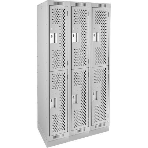 Clean Line Lockers, 2 -tier, Bank of 3, 36" x 18" x 76", Steel, Grey, Rivet (Assembled), Perforated Rideout Tool & Machine Inc.