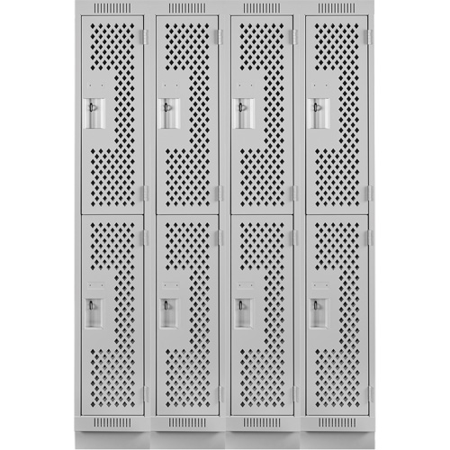 Clean Line Lockers, 2 -tier, Bank of 4, 48" x 18" x 76", Steel, Grey, Rivet (Assembled), Perforated Rideout Tool & Machine Inc.