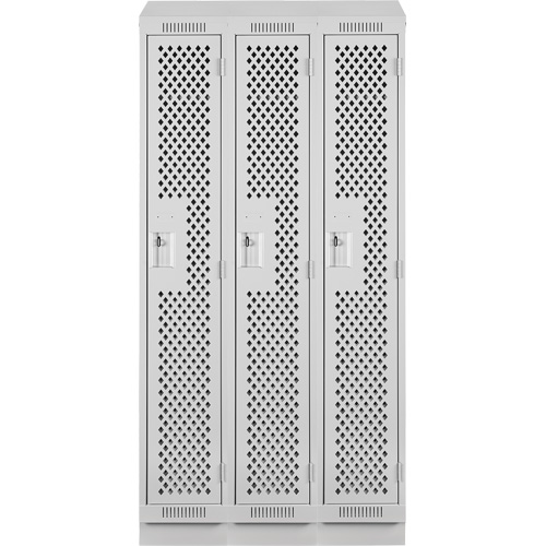 Clean Line Lockers, Bank of 3, 36" x 12" x 82", Steel, Grey, Rivet (Assembled), Perforated Rideout Tool & Machine Inc.