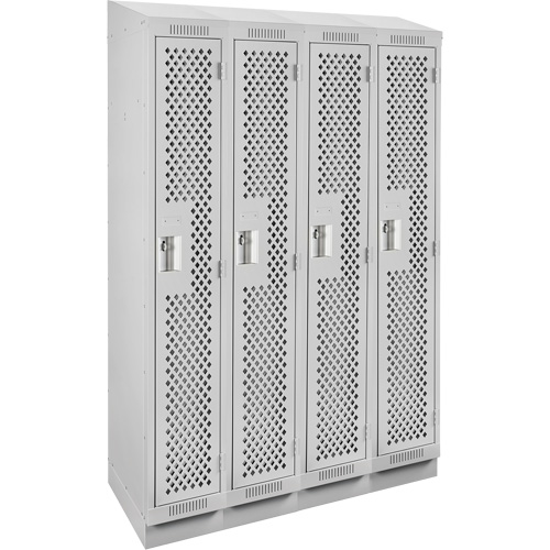 Clean Line Lockers, Bank of 4, 48" x 12" x 82", Steel, Grey, Rivet (Assembled), Perforated Rideout Tool & Machine Inc.