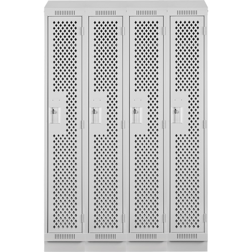 Clean Line Lockers, Bank of 4, 48" x 12" x 82", Steel, Grey, Rivet (Assembled), Perforated Rideout Tool & Machine Inc.