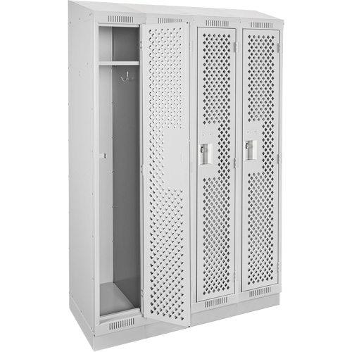 Clean Line Lockers, Bank of 4, 48" x 12" x 82", Steel, Grey, Rivet (Assembled), Perforated Rideout Tool & Machine Inc.