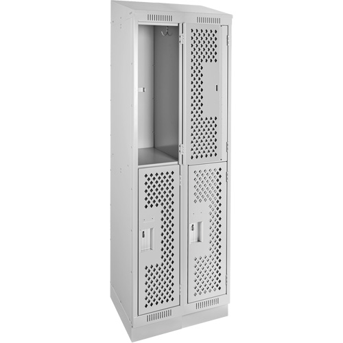 Clean Line Lockers, 2 -tier, Bank of 2, 24" x 18" x 82", Steel, Grey, Rivet (Assembled), Perforated Rideout Tool & Machine Inc.