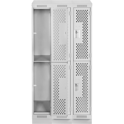 Clean Line Lockers, 2 -tier, Bank of 3, 36" x 12" x 82", Steel, Grey, Rivet (Assembled), Perforated Rideout Tool & Machine Inc.