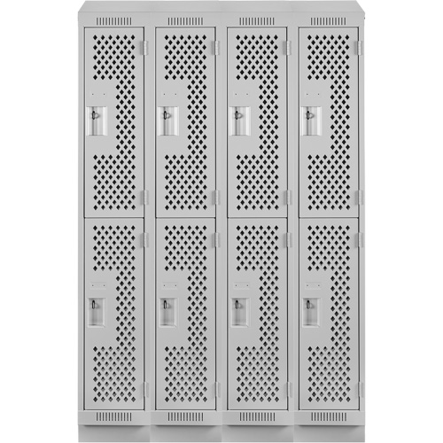 Clean Line Lockers, 2 -tier, Bank of 4, 48" x 12" x 82", Steel, Grey, Rivet (Assembled), Perforated Rideout Tool & Machine Inc.