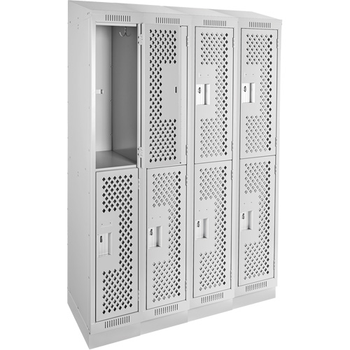 Clean Line Lockers, 2 -tier, Bank of 4, 48" x 12" x 82", Steel, Grey, Rivet (Assembled), Perforated Rideout Tool & Machine Inc.