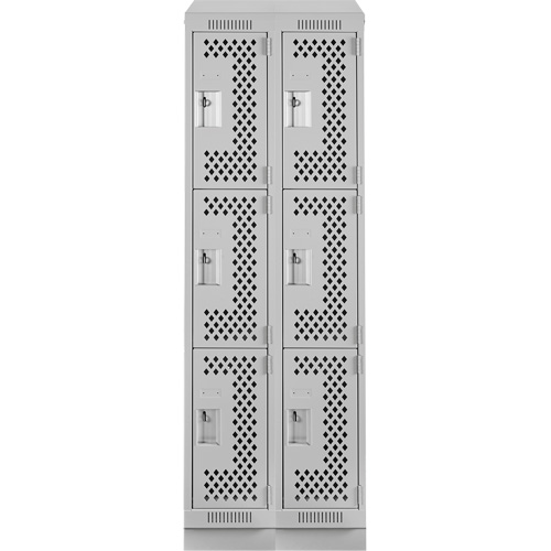 Clean Line Lockers, 3 -tier, Bank of 2, 24" x 18" x 82", Steel, Grey, Rivet (Assembled), Perforated Rideout Tool & Machine Inc.
