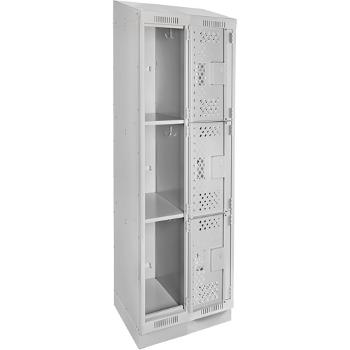 Clean Line Lockers, 3 -tier, Bank of 2, 24" x 18" x 82", Steel, Grey, Rivet (Assembled), Perforated Rideout Tool & Machine Inc.