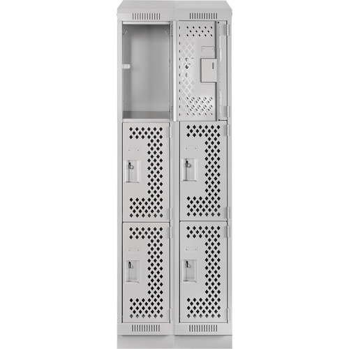 Clean Line Lockers, 3 -tier, Bank of 2, 24" x 18" x 82", Steel, Grey, Rivet (Assembled), Perforated Rideout Tool & Machine Inc.