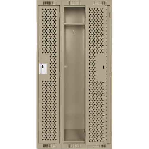Clean Line Lockers, Bank of 3, 36" x 12" x 72", Steel, Beige, Rivet (Assembled), Perforated Rideout Tool & Machine Inc.