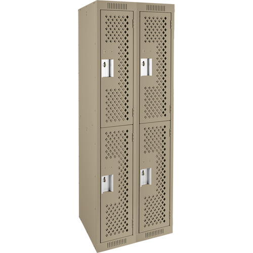 Clean Line Lockers, 2 -tier, Bank of 2, 24" x 15" x 72", Steel, Beige, Rivet (Assembled), Perforated Rideout Tool & Machine Inc.
